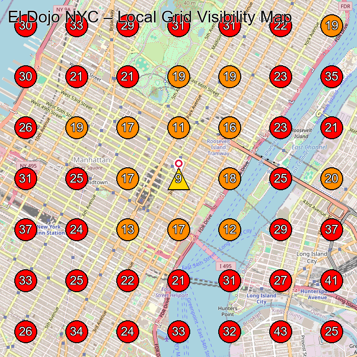 El Dojo NYC GeoGrid visibility map for Martial Arts School in New York